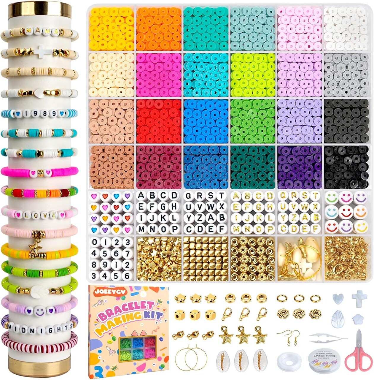 5500pcs Clay Beads Bracelet Making Kit 24 Colors Flat Preppy Beads for Friendship Bracelet kit with Letter Beads Jewelry Making Set for Beginners Gifts for Girls Ages 6-12